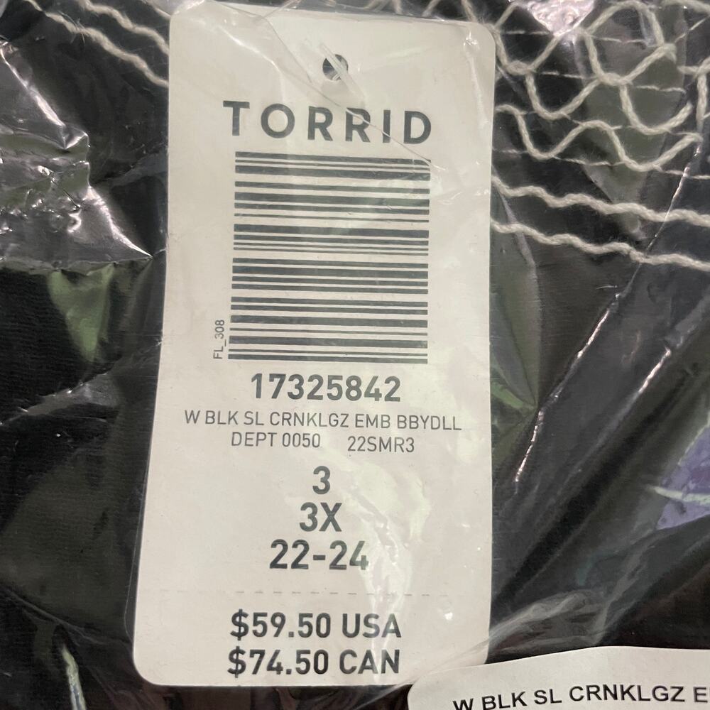 Torrid NWT Babydoll Crinkle Gauze Embroidered Tiered Top Black White Size 3X - Picture 7 of 7